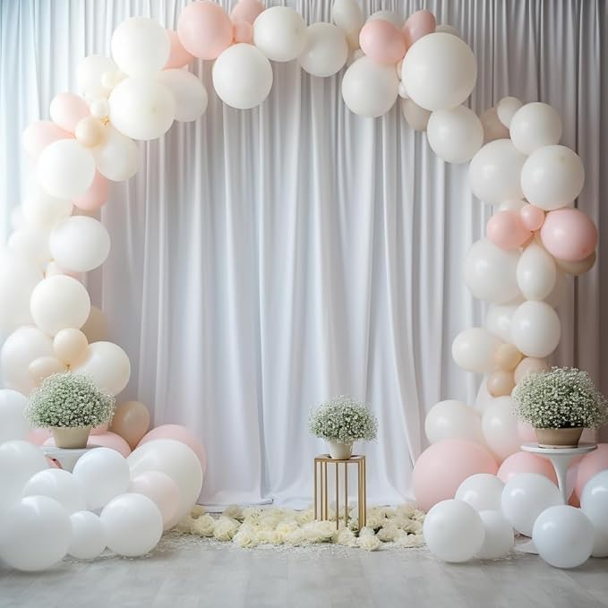 10ftx12ft Wrinkle Free White Backdrop Curtain, 2 Panels 12FT Height White Wedding Backdrop Drapes, Silky Polyester Back Drop Cloth for Birthday Photography Background Party Backdrop Draping