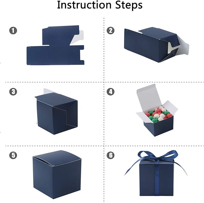 COTOPHER 60pcs Wedding Favor Boxes, Paper Gift Boxes 3x3x3 Inches Small Gift Boxes with Ribbons Small Boxes for Gifts, Crafting, Cupcake, Candy, Bridesmaid Proposal Boxes,Easy Assemble Boxes (Navy)