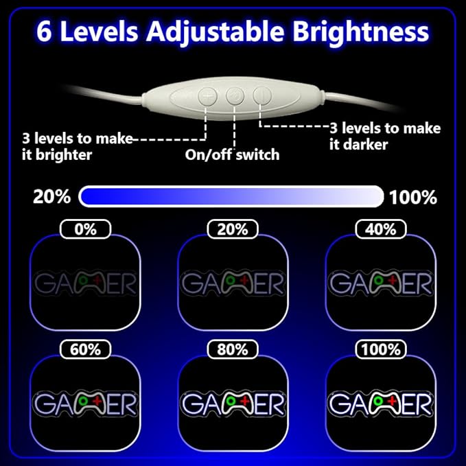 Gamer Neon Sign,Gamepad Shaped Dimmable LED Light Signs for Wall Art Decor,Gaming Backdrop for Game Room Bar Bedroom Club Party Man Cave,Game Gift for Boys Teen Men USB Powered(15.4"*4.1")