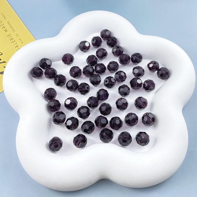 100 PCS 8mm Crystal Glass Beads Round Multiple Faceted Loose Spacer Glass Beads for DIY Handcrafte Bracelet Necklace Earring Jewelry Making(Violet)