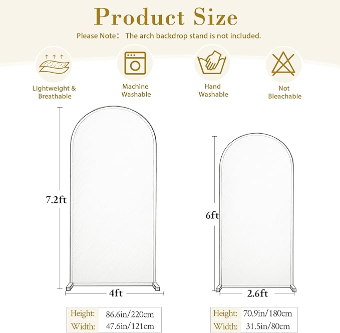 Silver and White Arch Backdrop Cover for Wedding, 7.2FT 6FT Set of 2 Stretchy Spandex Fitted Arch Stand Cover for Baby Shower, Birthday Party Decor, Chiara Backdrop Cover with Double-Sided Design
