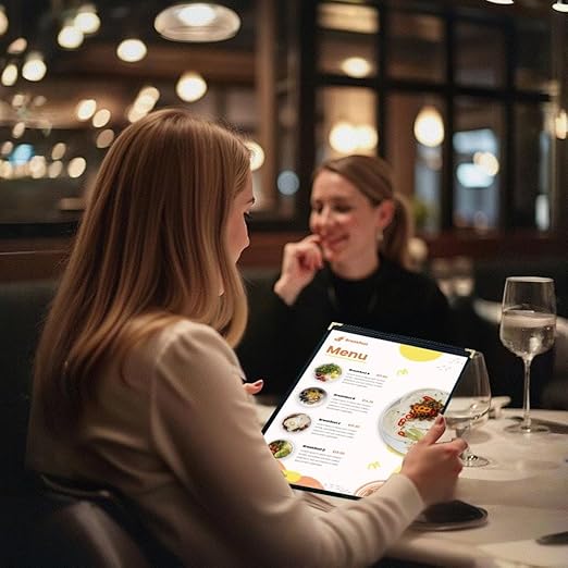 Goodsmart Restaurant Menu Covers – 25 Pack Black 6-View Trifold 8.5" x 14", Side-Loading Vinyl & Plastic Menu Holders, Clear Menu Sleeves, Leather-Style Café Covers with Gold Corners