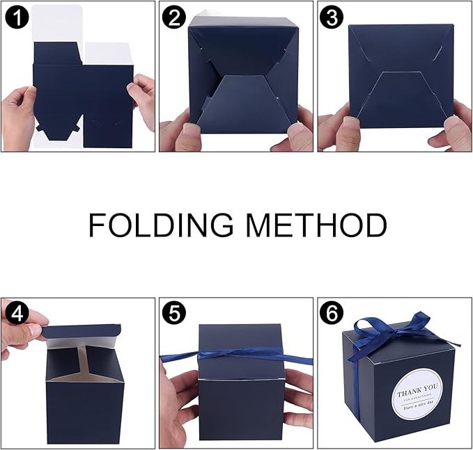 COTOPHER Small Gift Boxes 60 Pack 4x4x4 inches Navy Gift Boxes with Lids for Gifts, Crafting, Wedding Party Favor, Cupcake Boxes, Candy, Bridesmaids Proposal Box with Ribbons and Stickers (Navy, 60
