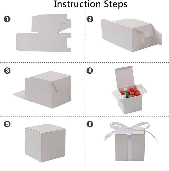 COTOPHER 60pcs Wedding Favor Boxes, Paper Gift Boxes 3x3x3 Inches Small Gift Boxes with Ribbons Small Boxes for Gifts, Crafting, Cupcake, Candy, Bridesmaid Proposal Boxes,Easy Assemble Boxes (White)