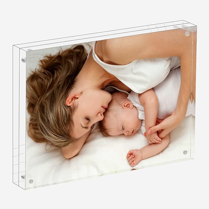 Meetu Acrylic Picture Frame 8x10,Clear Freestanding Double Sided 24mm Thickness Frameless Magnetic Photo Frames Desktop Display with Gift Box Package (2 Pack)