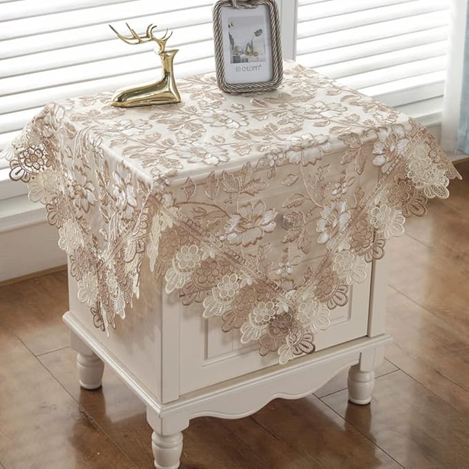 vctops Damask Lace Patchwork Tablecloth Luxury Square Small Table Cover Elegant Floral Embroidered Lace Table Cloth for Party Kitchen Dinning Picnic Decoration (Type K,32"x32")
