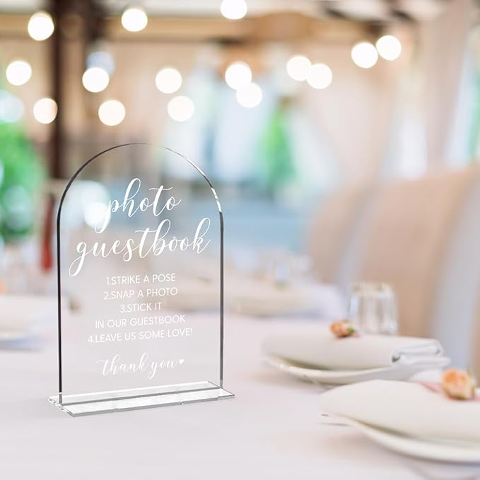 Wedding Sign,Please Sign Our Guestbook Sign,Wedding Sign for Ceremony and Reception, Arch Acrylic Wedding Signs, Wedding Decorative Signage For Table Decor 5 x 7 Inch (White)