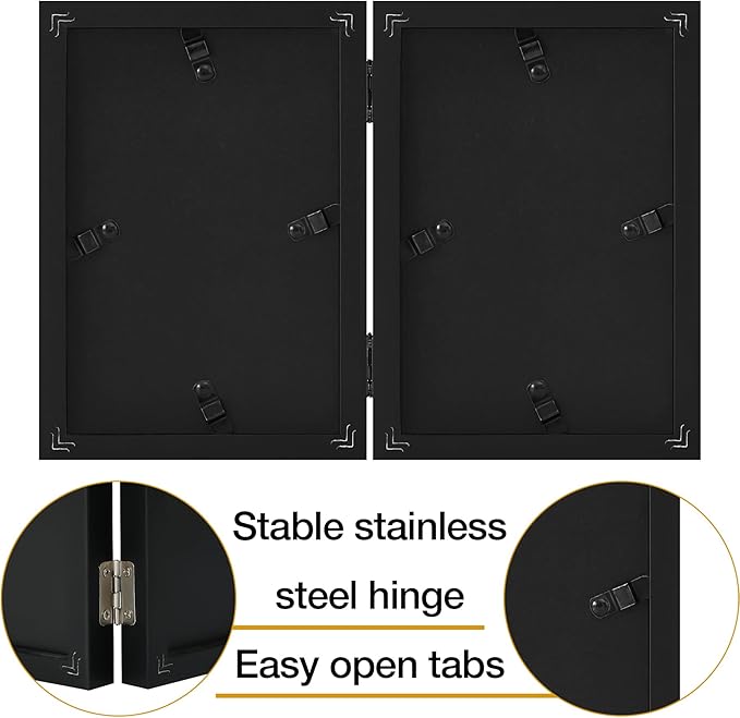 decorUhome Double 5x7 Picture Frame Vertical, Engineered Wood Bifold Photo Frame with Plexiglass for Tabletop Display, 5x7, Black