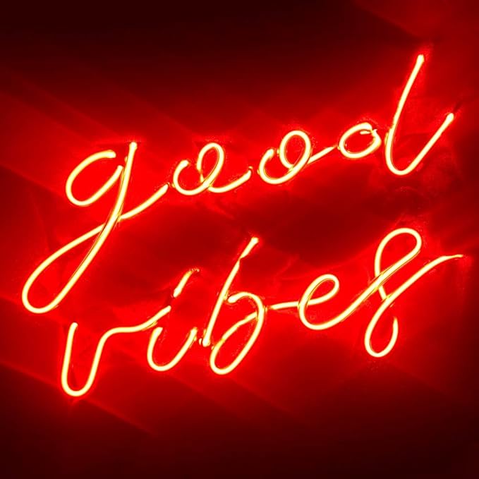 LiQi ™ ' GOOD VIBES ' Red Real Glass Handmade Neon Wall Signs for Home Decor Wall Light Room Decor Home Bedroom Girls Pub Hotel Beach Cocktail wedding vibes good vibes wall decor (14" x 11.5")