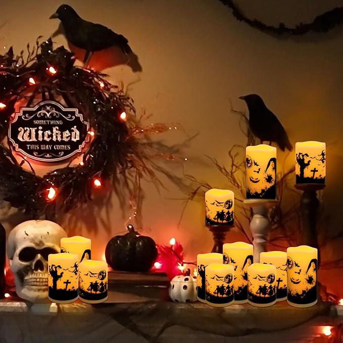 12-Pack Waterproof -Flameless Led Candles,Remote Control and Timer Functions for Halloween and More Decorations(3 Sizes)