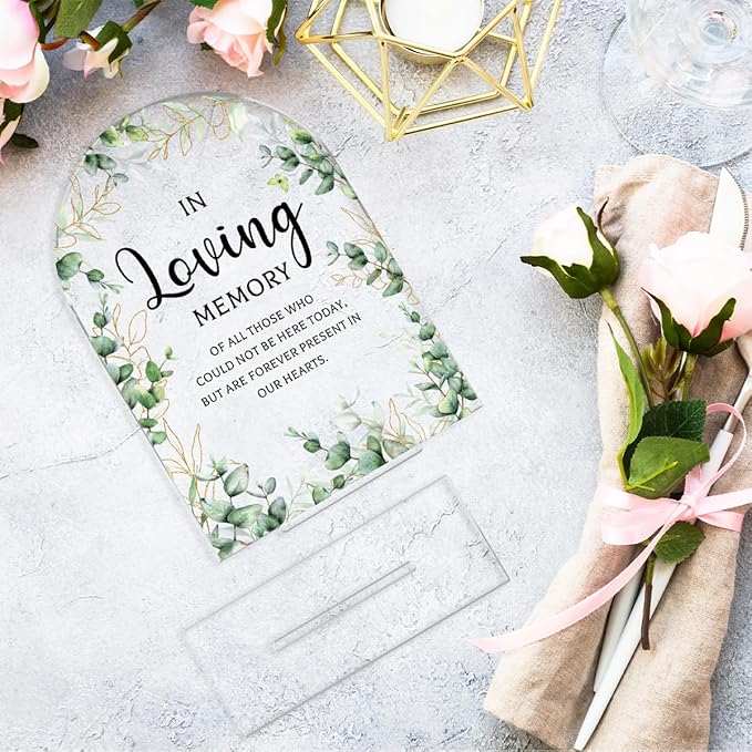 Wedding Memorial Sign,In Loving Memory Wedding Sign,Weddings Supplies 5x7 Inch, Wedding Decor Loving Memory Sign for Ceremony And Reception,Arch Acrylic Table Signs for Wedding, Anniversary (Foliage)