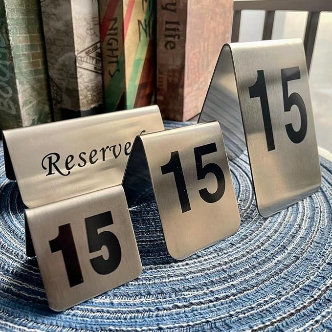 10 Pcs Metal Place Cards Stackable Tent Style Table Numbers,Place Card Holders for Celebration Wedding Party Restaurants Cafes Bars Gatherings meeting Room Board Game Serial (Medium 1-10, Black)