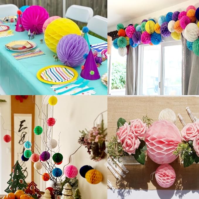 20pcs Honeycomb Decoration - Paper Flower Balls, Tissue Pom Poms for Birthday Wedding Home Decor (3inch, Red)