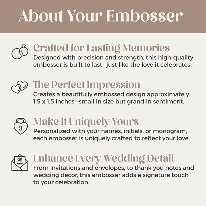 Personalized Wedding Embosser | Custom Made with Initials or Monograms for Couples | Elegant Designs for Stationery, Invitations, Napkins, and More (Design 10)