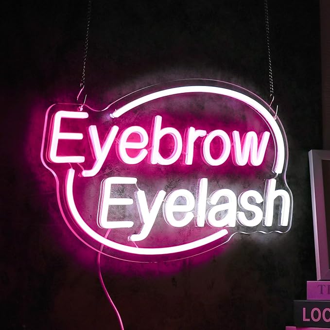 Eyebrows Eyelash Neon Sign, Pink and White Letter Neon Lights For Wall Decor, Girls Makeup Room Bedroom Beauty Salon Eyelash Studio Decoration(16.5 X 10.2 inch)