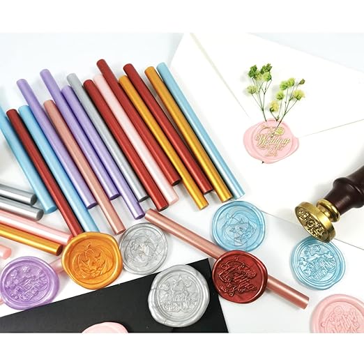 VARACL Hot Melt Glue Sealing Sticks for Letter Seal Stamp - Great for Wedding Invitations, Cards Envelopes, Snail Mails, Postcards, Greeting Cards, Gift Ideas, 7 x 100 mm, 20PCS (Rose Gold)