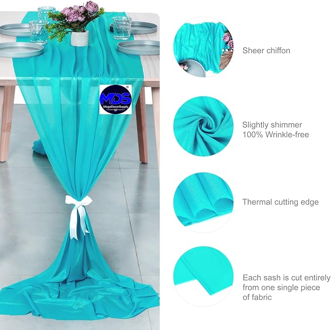 MDS Halloween Chiffon Table Runner - 12 Pack, 29 x 170 Inches, 14ft Each - Sheer Spooky Table Runners for Haunted House Parties, Trick-or-Treat Tables, Witchy Décor, Wedding & Events - Peacock Blue