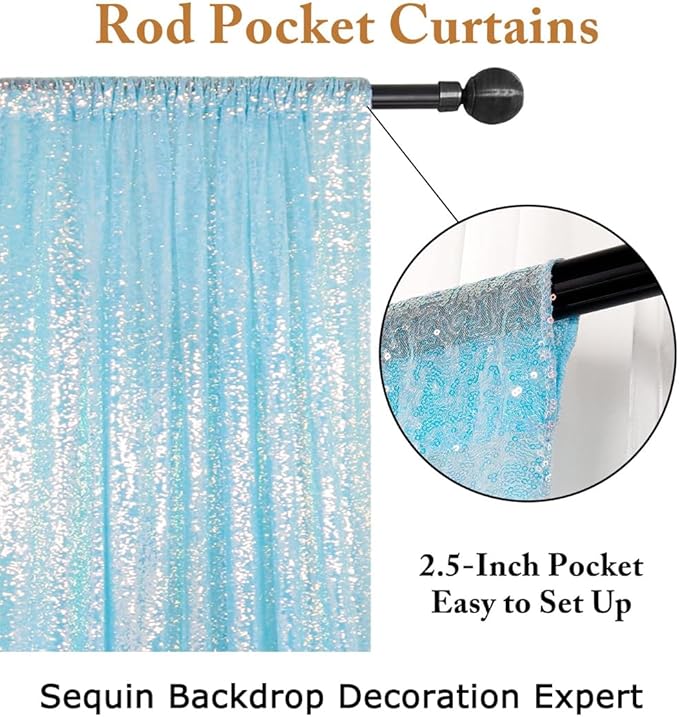 ShinyBeauty Aqua Backdrop Curtains Sequin Curtains 2 Panels 2FTx8FT Sequin Photo Backdrops Glitter Fabric Backdrop Aqua Blue Backdrops Wedding Birthday Parties Backgrounds(Iridescent Aqua)