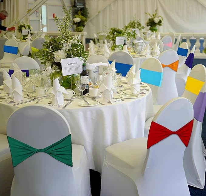 VDS Pack of 300 PCS | Metallic Gold | Spandex Chair Sashes Bows without Buckle | Stretch Elastic Banquet Universal Folding Chair Band Tie with for Wedding Party Conference Celebration Event Decoration