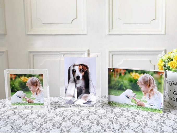 Magicool Premium Acrylic Photo Frame- Magnet Photo Frame -Double Sied Thick Desktop Frames (5x7 4 pack)
