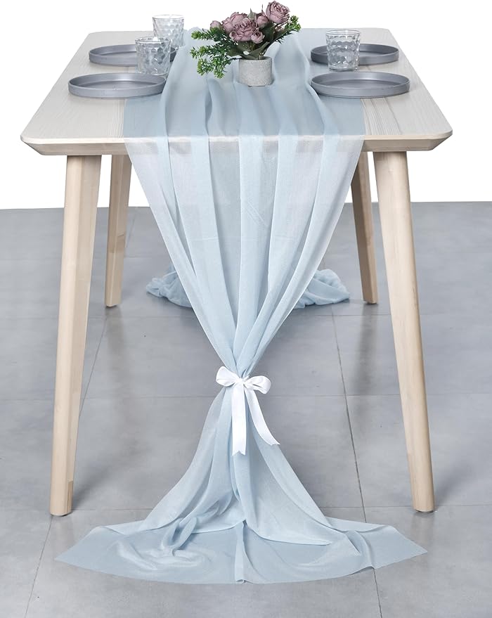 MDS Halloween Chiffon Table Runner - 15 Pack, 29 x 170 Inches, 14ft Each - Sheer Spooky Table Runners for Haunted House Parties, Trick-or-Treat Tables, Witchy Décor, Wedding & Events - Baby Blue