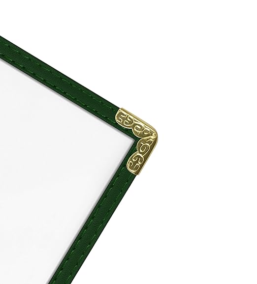 Goodsmart Restaurant Menu Covers – 25 Pack Green 10-View 8.5" x 14" Cafe Menu Holders, Side-Loading Vinyl Covers with Clear Sleeves, Plastic & Leather-Style Menu Covers with Gold Corners