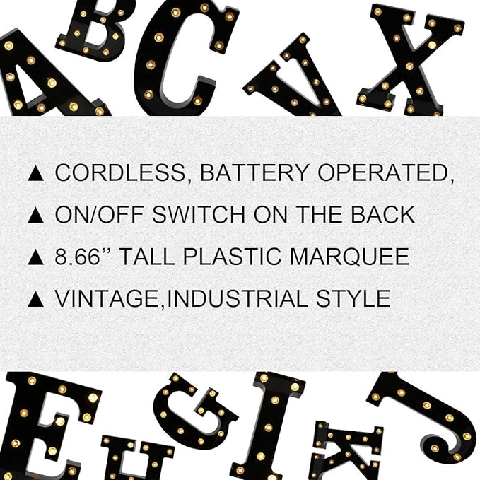 OYCBUZO Light Up Black Alphabet Marquee Letters Sign LED Marquee Number Lights Sign for Night Light Home Bar Christmas Lamp Birthday Party Wedding Decoration G