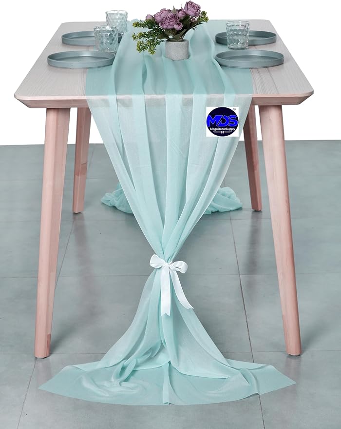 MDS 25 Pack 10ft Chiffon Table Runner 29 x 120 Inches Sheer Wedding Runner Romantic Rustic Table Runner for Wedding Decorations, Birthday Parties, Bridal Shower Party Arch Decor - Teal