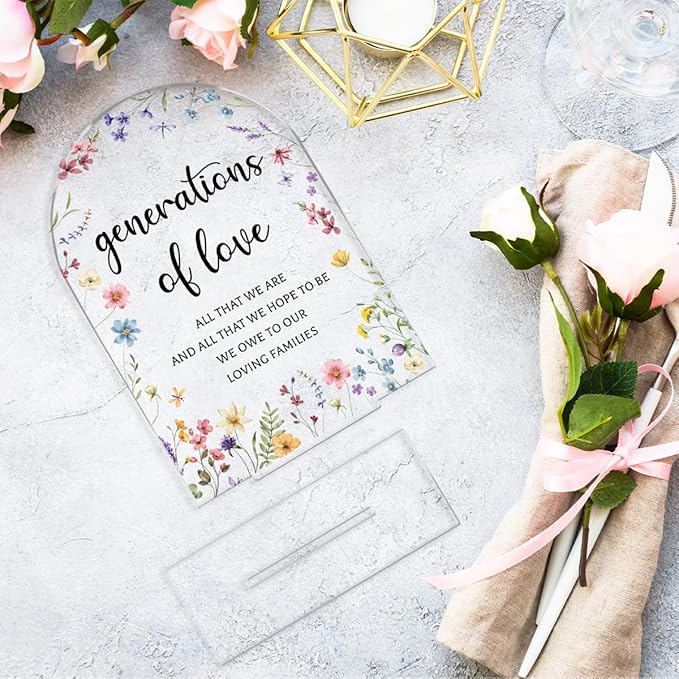 Wedding Sign,Genrations of Love Sign, Wedding Supplies 5x7 Inch, Kids Wedding Activities Acrylic Plaque, Please Help Yourself Sign, Wedding Signs for Ceremony Reception (Flower) decorative-signs183