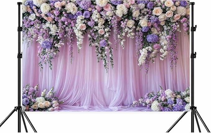 20x10ft Purple Lavender Floral Bridal Backdrop Wedding Flower Photography Backdrop for Girl Portrait Baby Shower Birthday Party Decor Banner Mother's Day Party Wall Backdrop Studio Photo Backgrounds
