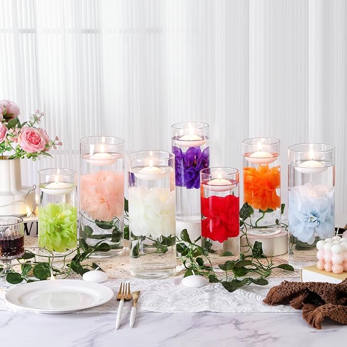 24 Pcs Floating Candles for Centerpieces and Floating Flowers for Centerpieces Pink Artificial Flowers Vase Fillers for Wedding Table Party Home Decoration