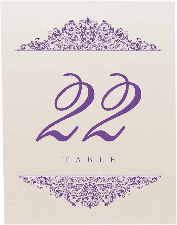 Paisley Wedding Table Numbers (Select Color/Quantity), Champagne, Purple, 1-100, Double Sided, Tent or Use in a Stand, Great for Parties & Restaurants - Made in the USA