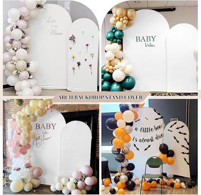 Wedding Arch Cover 6FT 7.2FT Arch Backdrop Cover Fitted Spandex Covers Set of 2 Round Top Chiara Arches Backdrop Stand Covers for Party Birthday Decoration(White