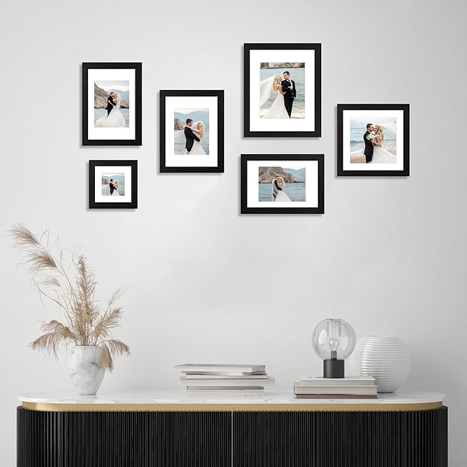 9x12 Picture Frame Set of 4 with Tempered Glass, Black Frames Display 6x8 Picture with Mat or 9 x 12 Without Mat, Wood Photo Frames for Tabletop Display and Wall Mounting