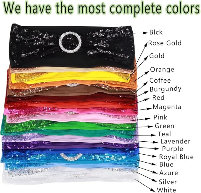 10 Pcs Sequin Chair Sashes Stretch Chair Bands Spandex Polyester Bows for Party Hotel Wedding Banquets Decoration - Coffee