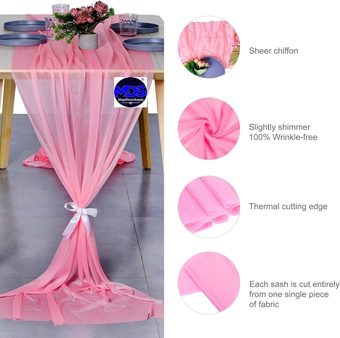 MDS Halloween Chiffon Table Runner - 25 Pack, 29 x 170 Inches, 14ft Each - Sheer Spooky Table Runners for Haunted House Parties, Trick-or-Treat Tables, Witchy Décor, Wedding & Events - Coral