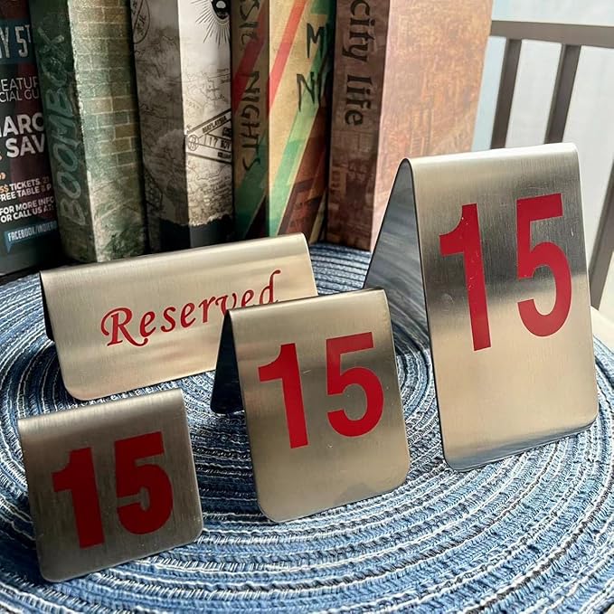 10 Pcs Metal Place Cards Stackable Tent Style Table Numbers,Place Card Holders for Celebration Wedding Party Restaurants Cafes Bars Gatherings meeting Room Board Game Serial (Small 11-20, Red)
