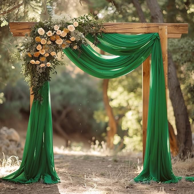 Wokceer Wedding Arch Draping Fabric 6 Panels 28.7" x 20FT Emerald Green Drapes Sheer Fabric Backdrop Arch Draping Fabric for Wedding Ceremony Birthday Party Bridal Shower Decoration