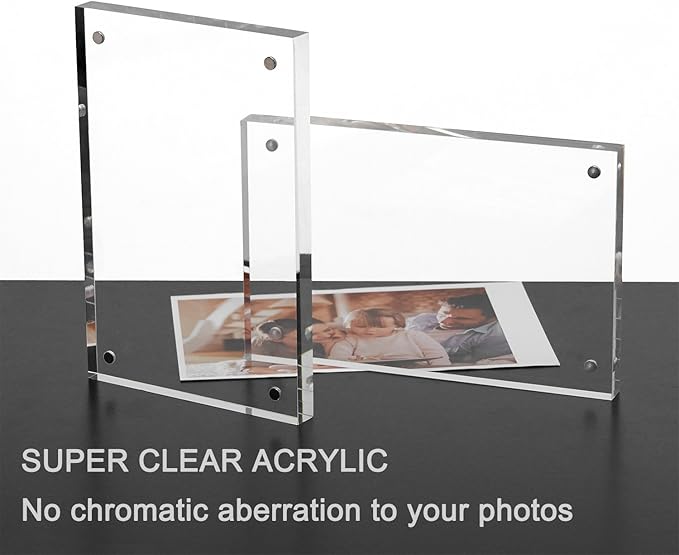 Meetu Acrylic 4x4 Picture Frame Clear Two Sided Desk Photo Frame Magnetic Frame Inner Size 3x3 with Gift Pack for Display Family Pictures Baby Photos Friends Pictures or Pet Dog Picture(5 Pack)