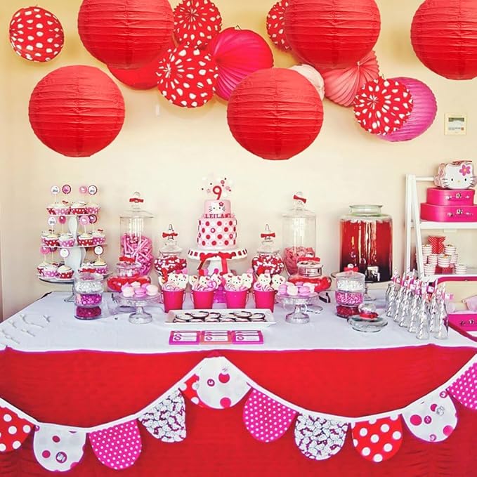 BEISHIDA 12-Inch Red Round Paper Lanterns Decorative Hanging Asia Chinese Japanese Paper Lanterns Lamp for Birthday Wedding Baby Bridal Shower Christmas Home Decor Party Decoration(6 Packs)