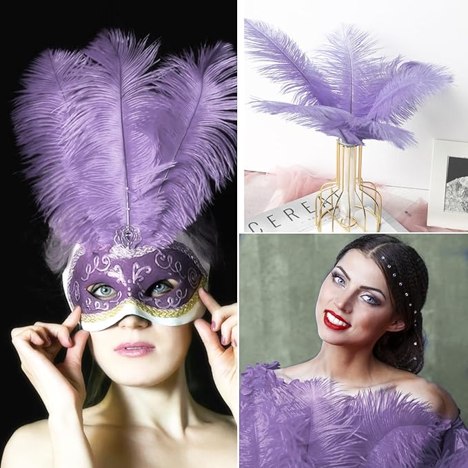 NEWONG 30pcs Light Purple Ostrich Feathers Natural Bulk 8-10in(20-25cm) Vase Craft Wedding Home Party Centerpieces Christmas Day Decoration
