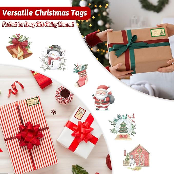 500 PCS Christmas Gift Tags Christmas Santa Claus Stickers Self Adhesive Vintage Christmas Tag Christmas Festival Holiday Decor(New)