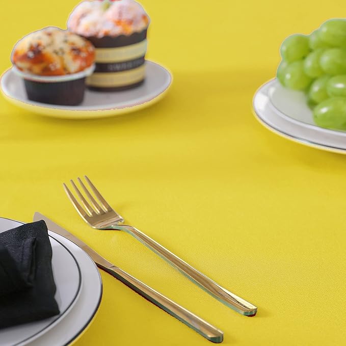 90 inch Round Tablecloth Washable Polyester Table Cloth Decorative Table Cover for Wedding Party Dining Banquet(90 inch, Yellow)