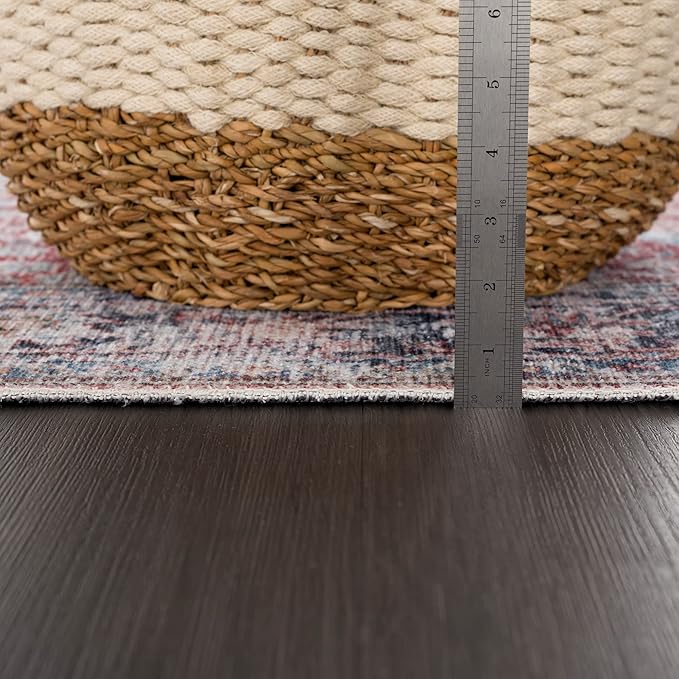 Bloom Rugs Caria Washable Non-Slip 7 ft Runner - Brick/Dark Blue Traditional Runner for Entryway, Hallway, Bathroom, and Kitchen - Exact Size: 2'6" x 7'