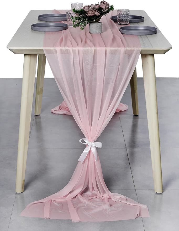 MDS Halloween Chiffon Table Runner - 25 Pack, 29 x 170 Inches, 14ft Each - Sheer Spooky Table Runners for Haunted House Parties, Trick-or-Treat Tables, Witchy Décor, Wedding & Events - Blush Pink