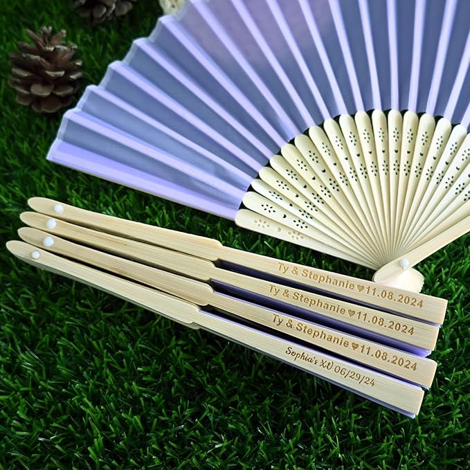 50pcs Personalized Purple Folded Hand Fans, Custom Folding Hand Fans for Wedding Guests, Wedding Gift Party Favors Church Fans Handheld, Birthday Party Supplies Bridal Shower Gifts