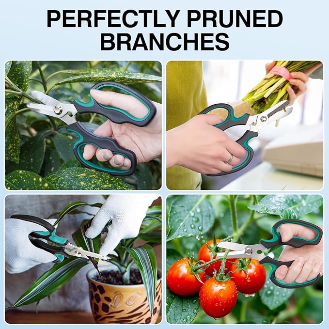 Garden Scissors Floral Shears, Professional Floral Scissors with Comfortable Grip Handle, Premium Garden Pruning Shears for Plants Trimming and Fruit Picking Trimming, Green