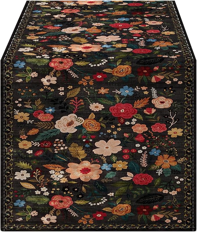 OYIMUA Boho Floral Summer Table Runner 13 x 72 Inches Colorful Flower Runners for Tables Rustic Spring Decorations for Home Indoor Outdoor Party Decor