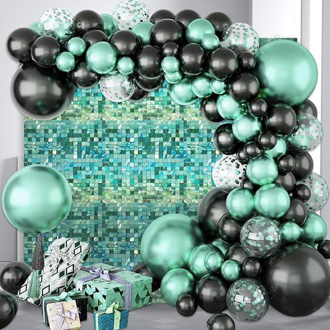 12PCS Light Green Shimmer Wall Backdrop, Laser Square Sequin Photo Backdrops Panel, Glitter Wall Background for Birthdays, Weddings, Christmas, Engagements, Disco Bachelorette Party Decor (3FTx4FT)