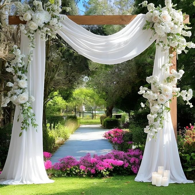 MDS Halloween Chiffon Draping Fabric - 2 Panel, 30" Wide x 30ft Long - Sheer Spooky Arbor & Canopy Drapery for Haunted House Backdrops, Party Ceilings, DIY Costumes & Themed Events - White